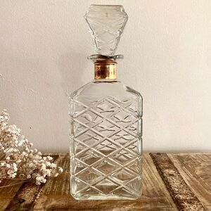 Mid-Century Glass Decanter with Diamond Pattern